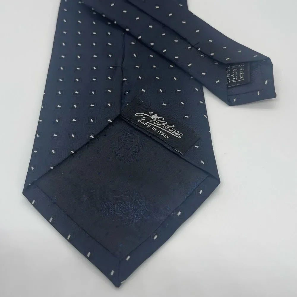 Vintage Calabrese Navy White Polka Dots Italian Necktie